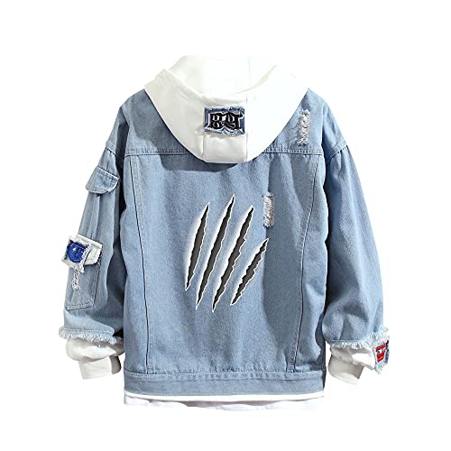 Lemany Cat Denim Hoodie Falsche Zweiteilige Jeansjacke Mäntel Button Down Hoodie Sweatshirts für Damen Herren von Lemany