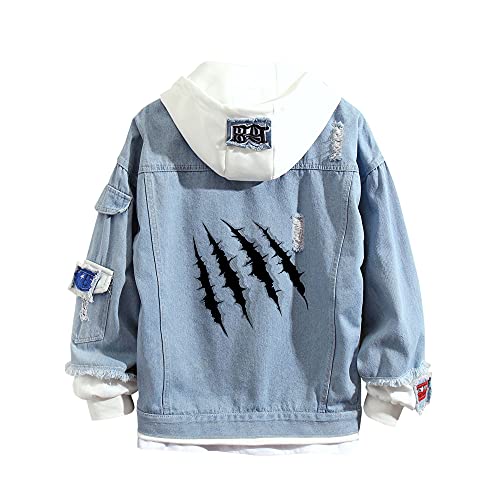 Lemany Damen Herren Halloween Denim Hoodie Totenkopf Hoodie Verwaschene Jeansjacke Kapuzenpullover mit Totenkopf Oberbekleidung Mäntel von Lemany