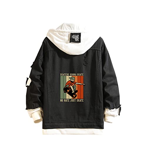 Lemany Skateboarding Jeansjacke Skateboarding Hoodie Sweatshirt Anime Jeansjacke für Männer Frauen von Lemany