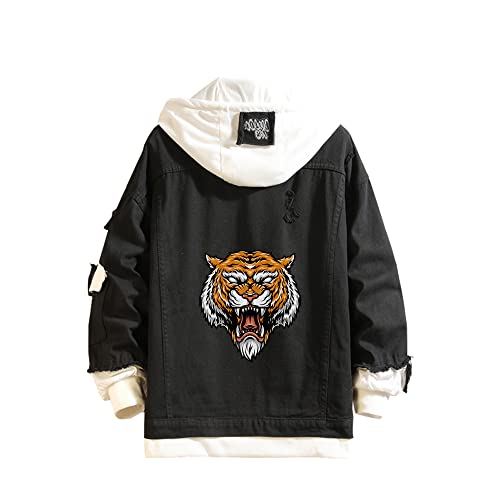 Lemany Tiger Jeansjacke Angry Tiger Printed Denim Kapuzenpullover Truckerjacke Jean für Damen Herren von Lemany