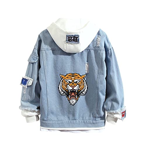 Lemany Tiger Jeansjacke Angry Tiger Printed Denim Kapuzenpullover Truckerjacke Jean für Damen Herren von Lemany