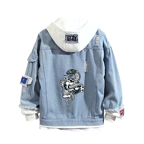 Lemany Totenkopf-Print Jeansjacke Totenkopf-Denim-Hoodie Distressed Trucker Jacket Jean Coat für Damen Herren von Lemany