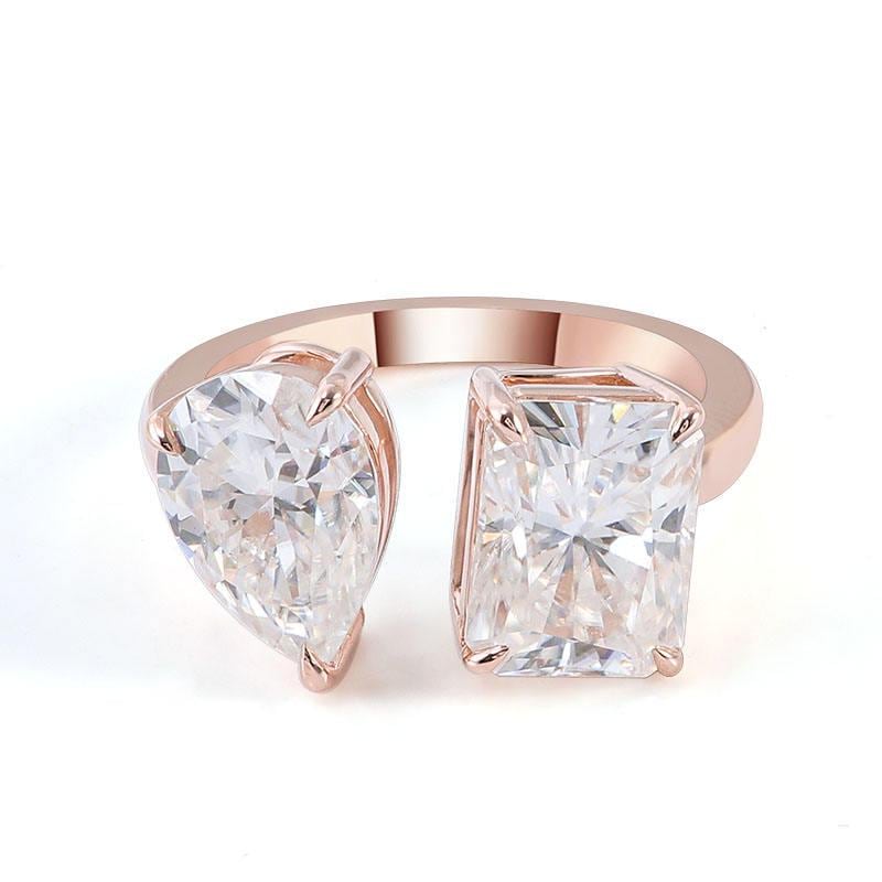 Doppelstein Ring - Strahlend Und Pear Cut Moissanite 14K Rose Gold Doppelstein Ring - Strahlend Und Pear Cut Moissanite 14K Rose Gold von Lemarjewellers