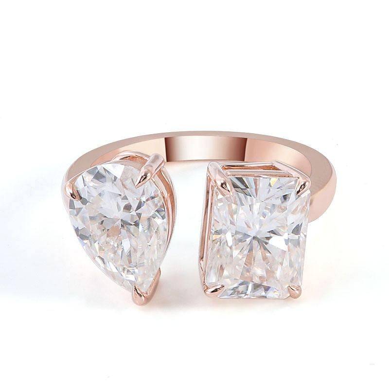 Doppelstein Ring - Strahlend Und Pear Cut Moissanite 14K Rose Gold Doppelstein Ring - Strahlend Und Pear Cut Moissanite 14K Rose Gold von Lemarjewellers