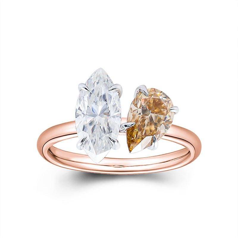 Marquise & Pear Cut Champagner Verlobungsring - 14K Gelbgold 0, 5 Karat Moissanit Marquise & Pear Cut Champagner Verlobungsring - 14K Gelbgold 0, 5 Karat Moissanit von Lemarjewellers