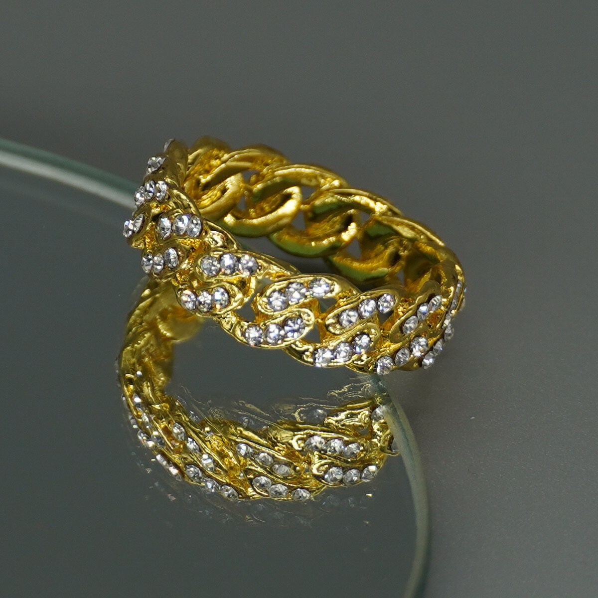 Ring Gold Iced Miami Cuban Schmal, Herrenring, Damenring, Glänzend Vergoldet, Mit Strasssteinen, Hip Hop, Hiphop Schmuck, Glitzernd, Allover Ring Gold Iced Miami Cuban Schmal, Herrenring, Damenring, Glänzend Vergoldet, Mit Strasssteinen, Hip Hop, Hiphop Schmuck, Glitzernd, Allover von LemasBling