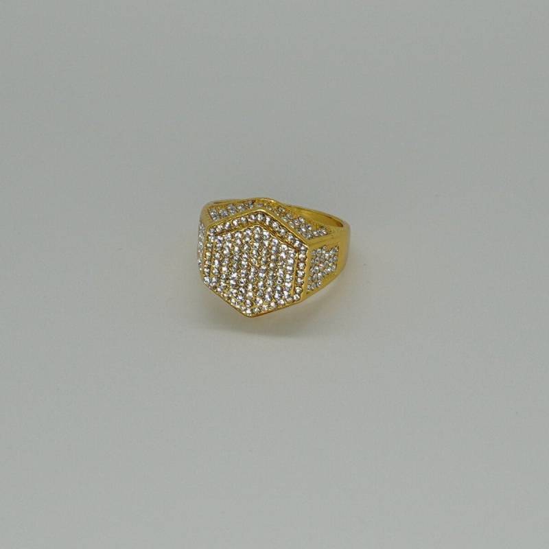 Ring Gold Sechseck Hexagon Iced Out, Glitzernd Glänzend Vergoldet Mit Strasssteinen Ring Gold Sechseck Hexagon Iced Out, Glitzernd Glänzend Vergoldet Mit Strasssteinen von LemasBling