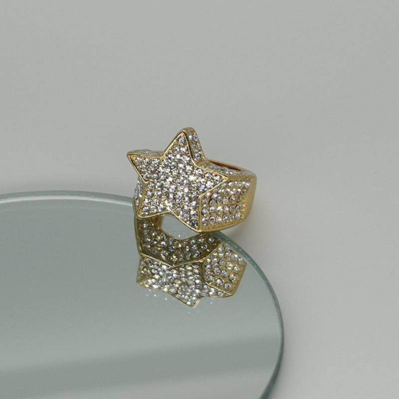Ring Gold Stern Iced Out Vergoldet, Glänzend, Glitzernd, Allover Muster Ring Gold Stern Iced Out Vergoldet, Glänzend, Glitzernd, Allover Muster von LemasBling