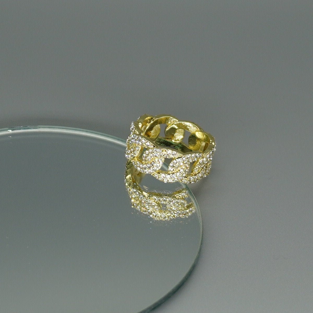 Ring Iced Miami Cuban Gold Breit/Wide, Herrenring, Vergoldet Mit Strasssteinen, Hiphop Schmuck, Glänzend, Glitzernd Ring Iced Miami Cuban Gold Breit/Wide, Herrenring, Vergoldet Mit Strasssteinen, Hiphop Schmuck, Glänzend, Glitzernd von LemasBling