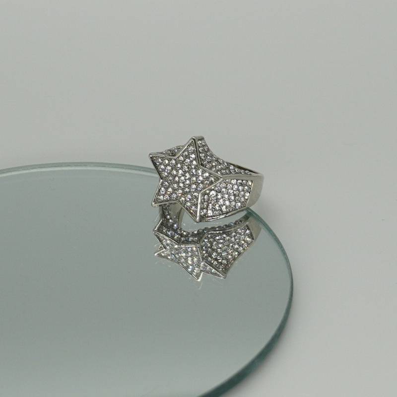 Ring Silber Stern Iced Out Versilbert Mit Strasssteinen, Hip Hop Schmuck, Glänzend, Glitzernd, Allover Muster Ring Silber Stern Iced Out Versilbert Mit Strasssteinen, Hip Hop Schmuck, Glänzend, Glitzernd, Allover Muster von LemasBling