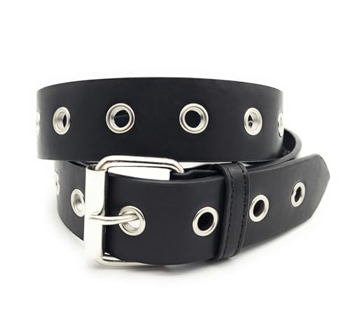 2-Loch 3-Loch Nietengürtel Ösen Gürtel Jeansgürtel Damen Herren echt Leder & PU schwarz, weiß, rot etc. (1-Loch schwarz, 115cm) von Lemasi