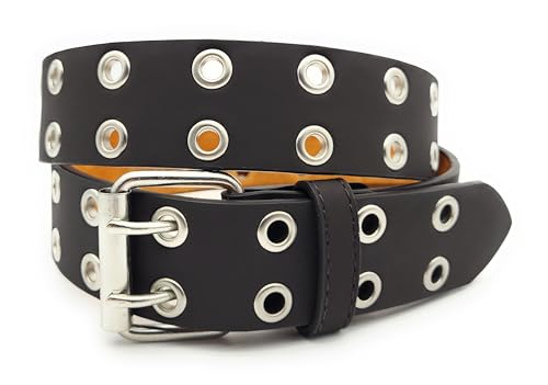 2-Loch 3-Loch Nietengürtel Ösen Gürtel Jeansgürtel Damen Herren echt Leder & PU schwarz, weiß, rot etc. (2-Loch dunkelbraun, 105cm) von Lemasi