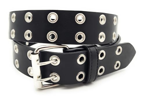 2-Loch Nietengürtel Ösen Gürtel Jeansgürtel Damen Herren echt Leder & PU schwarz (2-Loch schwarz, 115cm) von Lemasi