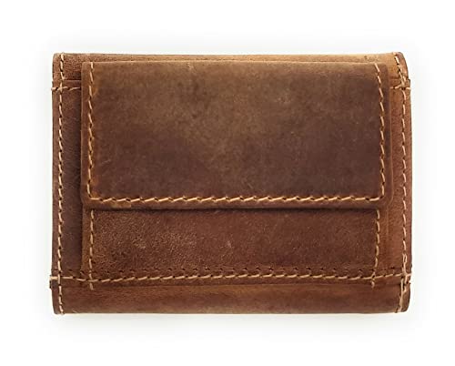 Lemasi Geldbörse aus Hunterleder – Handgefertigt, Vintage-Look, kompakt (100 x 70 x 25 mm), mit RFID-Schutz, Münzfach & Einkaufswagenchip – Slim Wallet für Herren & Damen von Lemasi