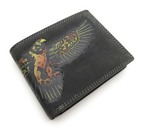 Echtleder Geldbörse Herren mit Adler Prägung – RFID Schutz – Hunterleder – 6 Kartenfächer – Münzfach mit Druckknopf – Stilvolle Lederbörse von Lemasi