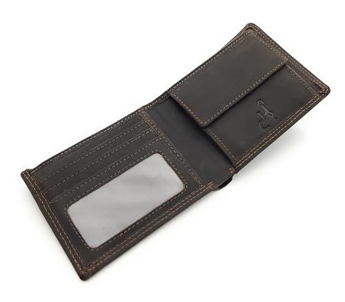 Geldbörse Lederbörse Herren Flach Minimalistisch RFID Schutz Hunterleder Slim Design (Braun) von Lemasi