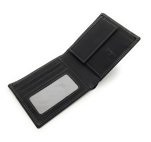 Geldbörse Lederbörse Herren Flach Minimalistisch RFID Schutz Hunterleder Slim Design (Schwarz) von Lemasi