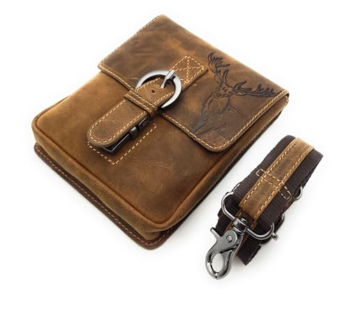 Gürteltasche Leder Herren Vintage - Handgefertigte Hunterleder Bauchtasche mit Hirschprägung & Umhängegurt - Echtes Leder Hüfttasche für Outdoor, Jagd von Lemasi