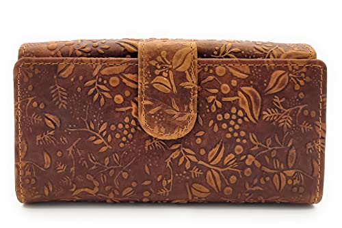 Hill Burry echt Leder Damen Geldbörse Portemonnaie floral, viele Kartenfächer, mit RFID/NFC Schutz von Lemasi