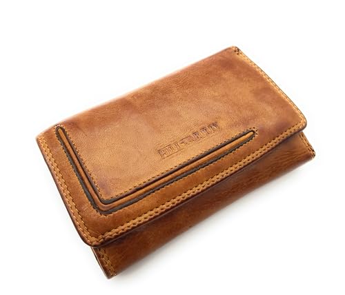 Hill Burry echt Leder Damen Geldbörse Portemonnaie mit RFID Schutz gewaschenes Rindleder Cognac von Lemasi