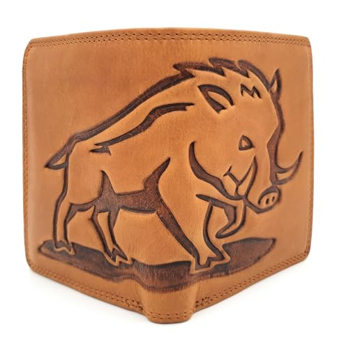 Hill Burry echt Leder Portemonnaie Geldbörse Wildsau Wildschwein mit RFID Schutz, Cognac braun von Lemasi