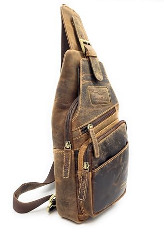 Hunters Crossbag Slingbag aus echtem Leder – Vintage Umhängetasche für Herren & Damen – Platz für 0,33L Wasserflasche & Tablet – Links & rechts tragbar von Lemasi