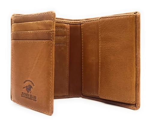 echt Leder Mini Geldbörse Portemonnaie Vintage gewachstes Rindleder mit RFID Schutz (Cognacbraun) von Lemasi