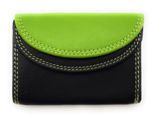 Kleine Wickelbörse aus echtem Leder – Kompakte Geldbörse mit Münzfach, Scheinfach & RFID-Schutz – Minimalistisches Portemonnaie für Damen & Herren (Schwarz Limette) von Lemasi