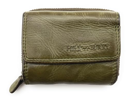 Kompakte Geldbörse aus echtem Leder für Damen & Herren – kleines Portemonnaie mit RFID-Schutz, 2 Geldscheinfächer, Reißverschluss-Münzfach, echtes Leder (Waschleder olivgrün) von Lemasi