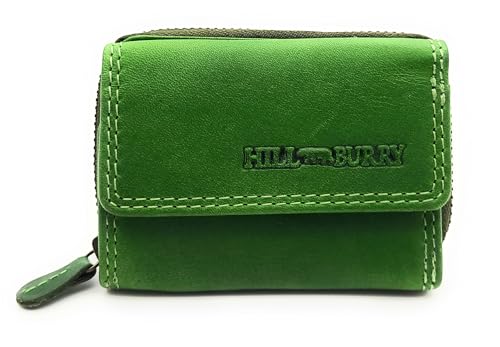 Kompakte Geldbörse aus echtem Leder für Damen & Herren – kleines Portemonnaie mit RFID-Schutz, 2 Geldscheinfächer, Reißverschluss-Münzfach, echtes Leder (grün) von Lemasi