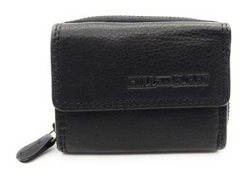 Kompakte Geldbörse aus echtem Leder für Damen & Herren – kleines Portemonnaie mit RFID-Schutz, 2 Geldscheinfächer, Reißverschluss-Münzfach, echtes Leder (schwarz) von Lemasi