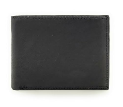 Lemasi Flache echt Leder Geldbörse Portemonnaie Geldbeutel mit RFID Schutz Rindleder schwarz von Lemasi