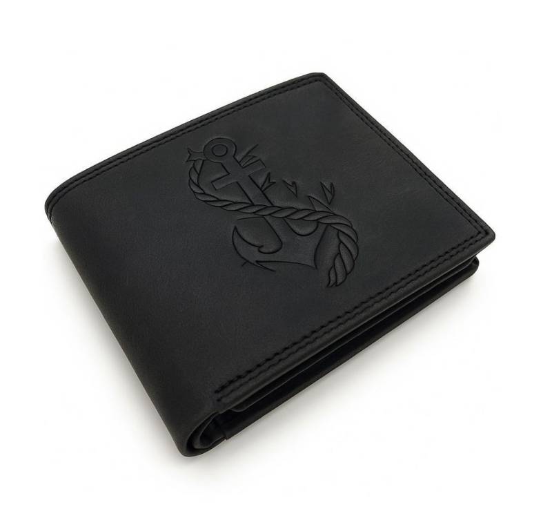 Lemasi Geldbörse Portemonnaie aus Hunterleder mit Anker-Prägung und RFID-Schutz von Lemasi