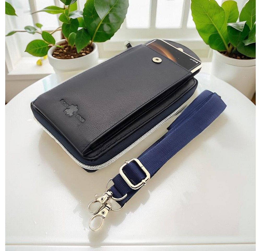 Lemasi Geldbörse echt Leder Portemonnaie, Smartphonetasche, Umhängetasche, abnehmbarer Schultergurt, auch für größere Smartphones, navy blau Lemasi Geldbörse echt Leder Portemonnaie, Smartphonetasche, Umhängetasche, abnehmbarer Schultergurt, auch für größere Smartphones, navy blau von Lemasi