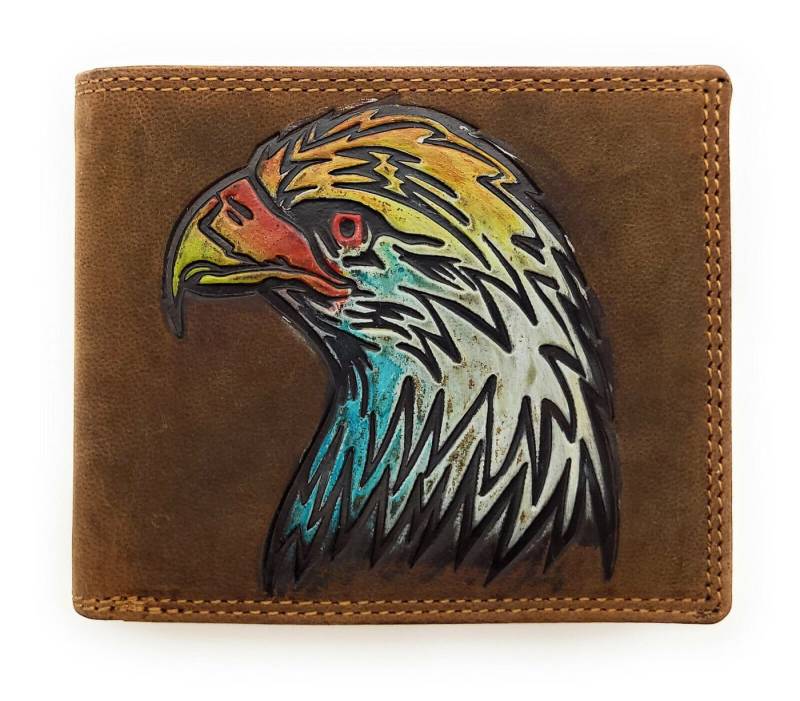 Lemasi Geldbörse echt Leder Portemonnaie mit Adler, geprägt und handbemalt von Lemasi