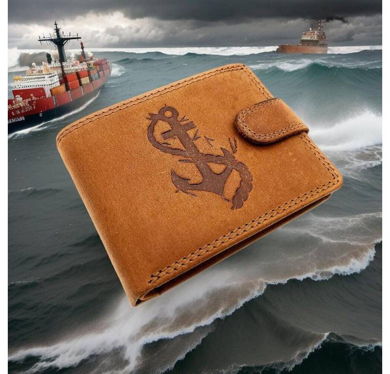 Lemasi Geldbörse echt Leder Portemonnaie mit RFID Schutz Anker, Innenriegel, Außenriegel von Lemasi