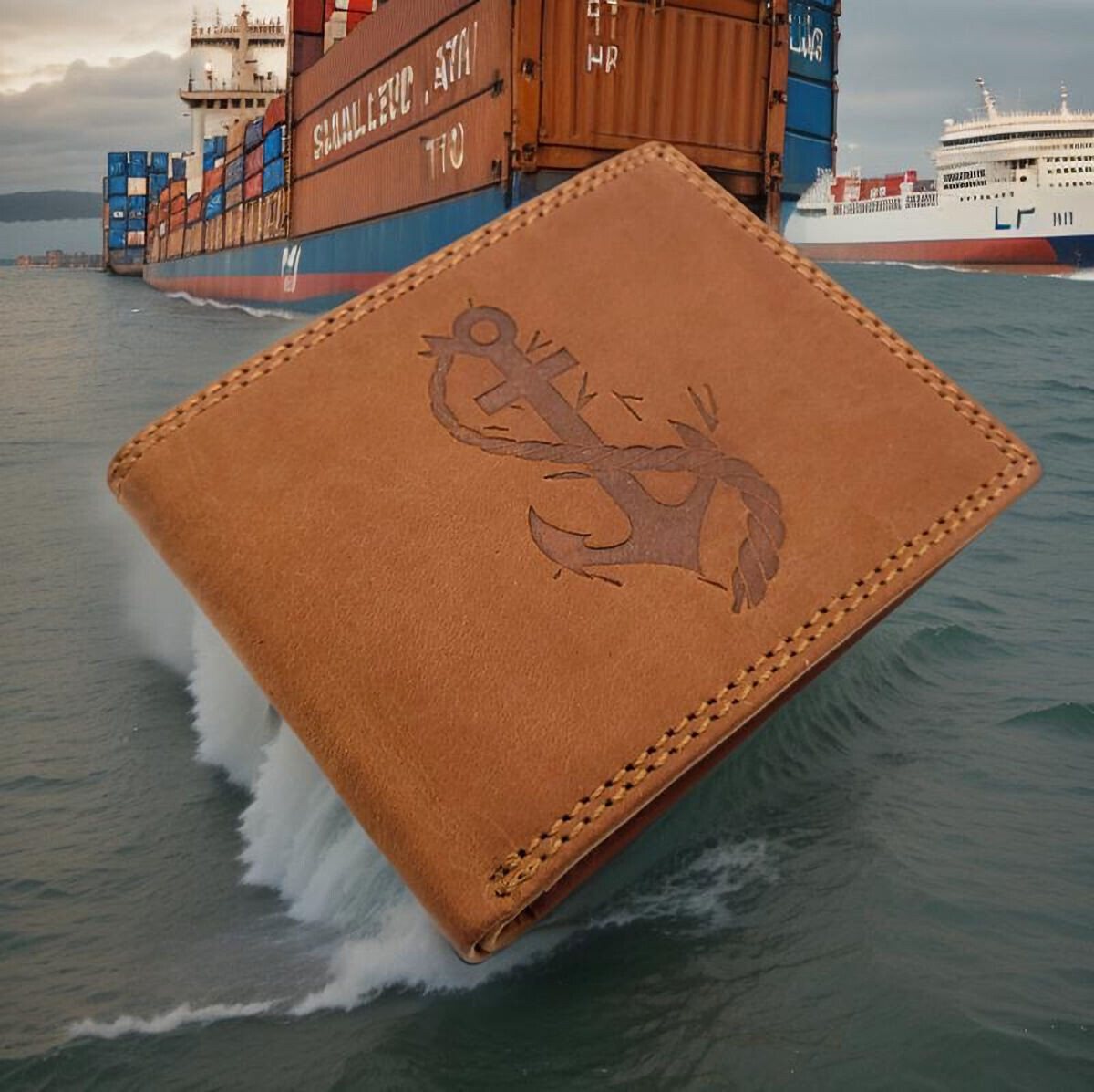 Lemasi Geldbörse echt Leder Portemonnaie mit RFID Schutz Anker, Innenriegel, maritimer Geldbeutel von Lemasi