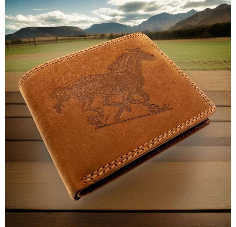 Lemasi Geldbörse echt Leder Portemonnaie mit RFID Schutz Pferd, Innenriegel, tolles geprägtes Pferdemotiv von Lemasi
