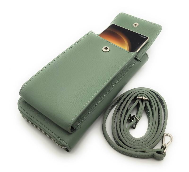 Lemasi Handytasche echt Leder Umhängetasche, Geldbörse made in Italy, Smartphonetasche, mit Kartenfächern, Schultergurt von Lemasi