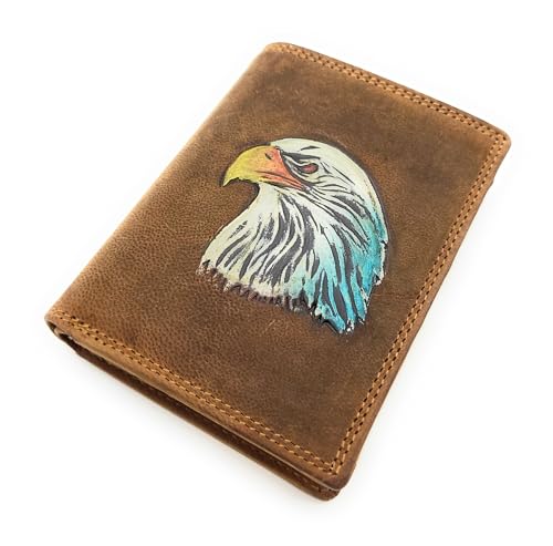 Lemasi Hunterleder-Geldbörse Herren RFID-Schutz - Handbemalter 3D-Adler Prägung - Echtes Leder Portemonnaie mit Münzfach von Lemasi