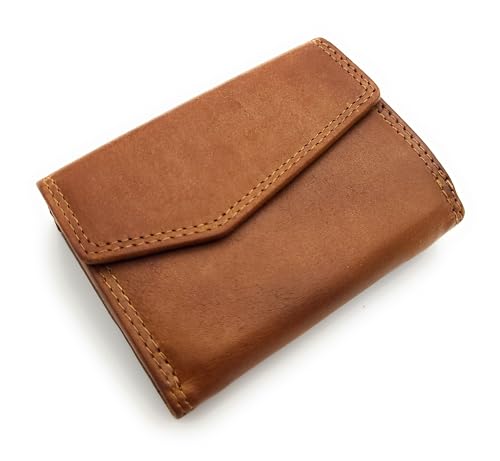 Lemasi Kompakte RFID Leder Geldbörse aus echtem Rindleder – Wendebörse mit Münzfach & Einkaufschip – Handgefertigt, robust, schlank – Herren & Damen (Cognac) von Lemasi