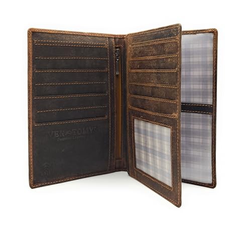 Lemasi Reisebrieftasche aus echtem Hunterleder – RFID Schutz, 12 Kartenfächer, Dokumentenfächer, Sichtfenster, Leder Organizer von Lemasi