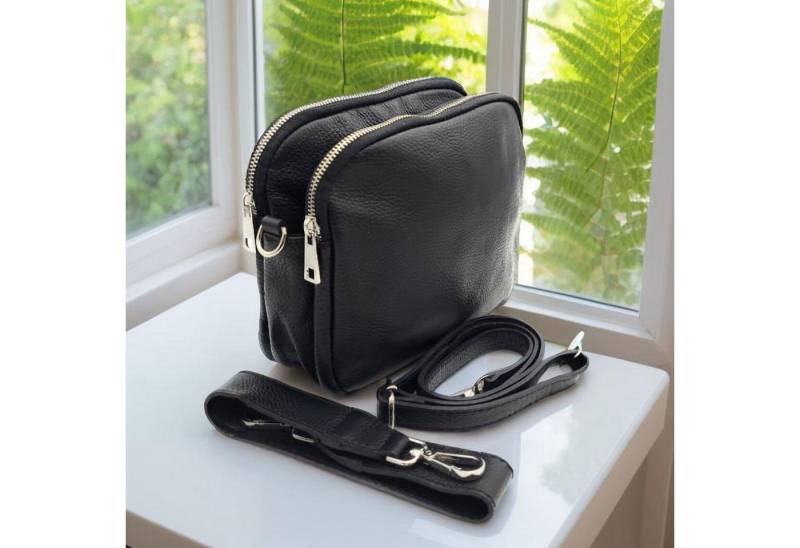 Lemasi Schultertasche kleine echt Leder Damen Handtasche "Made in Italy", 2 Tragegurte im Lieferumfang von Lemasi