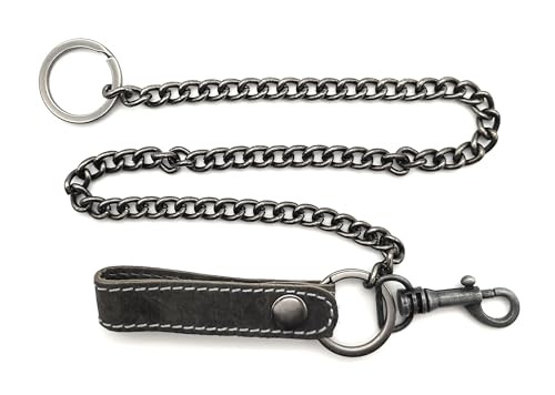 Lemasi Sicherheitskette Metallkette Kellnerkette Kette für Kellner Geldbörse Kellnerbörse Bikerbörsen mit echt Lederschlaufe (Grau) von Lemasi