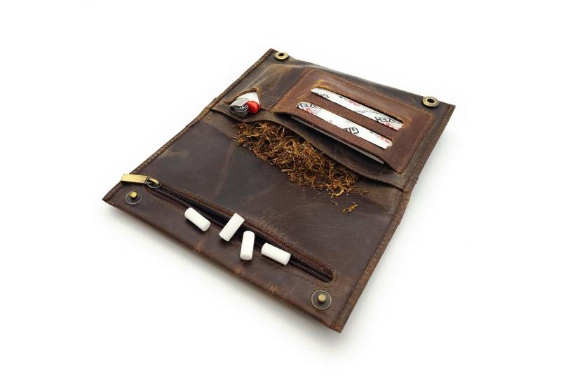 Lemasi Tabakbeutel echt Leder Tabaktasche Drehertasche Tabaketui, hält Tabak frisch, Tabakfach mit Naturkautschuk gefüttert von Lemasi