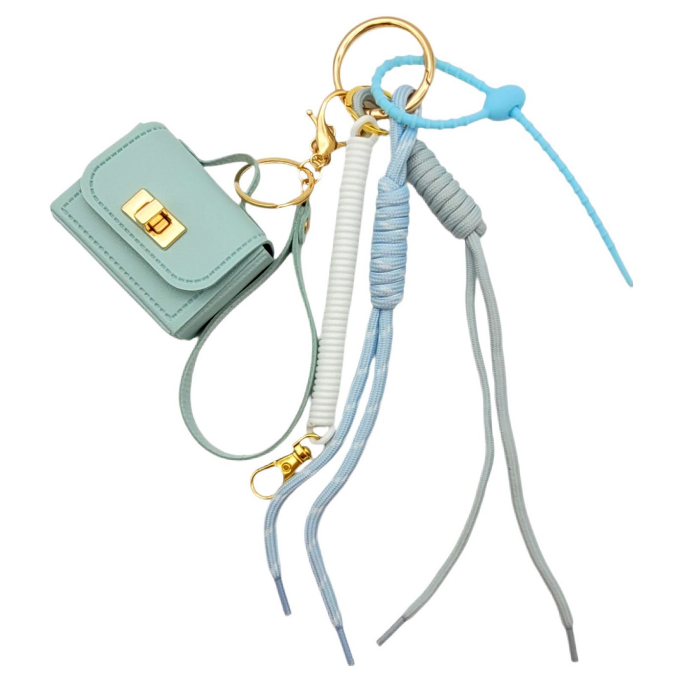 Lemasi Taschenanhänger Anhänger Charm mit Mini-Täschchen, 25 cm, geflochtene Kordeln, blau von Lemasi