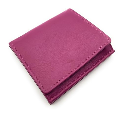 Lemasi Unisex Geldbörse Echtleder mit RFID Schutz | Wiener Schachtel Münzfach | weiches Softrindleder | Handarbeit | Portemonnaie kompakt 100x95x25mm | Fach für Einkaufswagenchip (Beere) von Lemasi