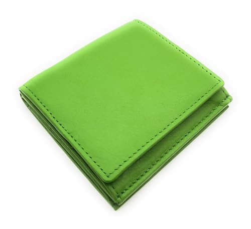 Lemasi Unisex Geldbörse Echtleder mit RFID Schutz | Wiener Schachtel Münzfach | weiches Softrindleder | Handarbeit | Portemonnaie kompakt 100x95x25mm | Fach für Einkaufswagenchip (grün) von Lemasi