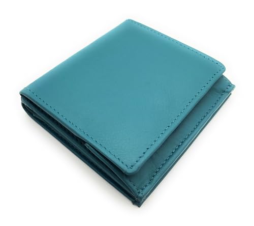 Lemasi Unisex Geldbörse Echtleder mit RFID Schutz | Wiener Schachtel Münzfach | weiches Softrindleder | Handarbeit | Portemonnaie kompakt 100x95x25mm | Fach für Einkaufswagenchip (türkis) von Lemasi