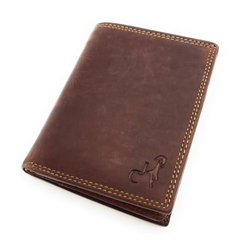 Lemasi echt Büffel Voll-Leder Geldbörse, naturbelassenes Hunterleder Portemonnaie mit RFID Schutz/Blocker,Dunkelbraun von Lemasi